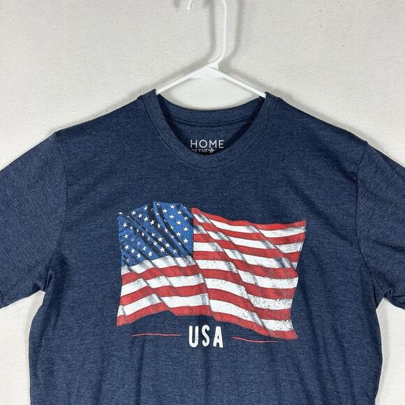 Home Of The Brave American Flag T-Shirt Men's Medium Blue Graphic Tee Casual Top - Picture 2 of 7